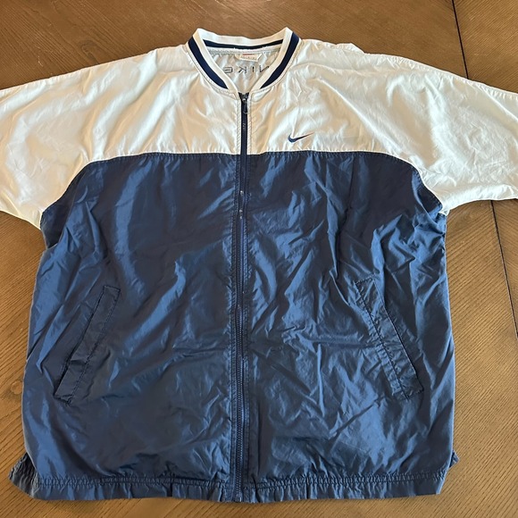 Nike Jacket Mens L White Blue Short Sleeve Rain 1/2 Zip Lightweight Pullover Y2K - Picture 1 of 8